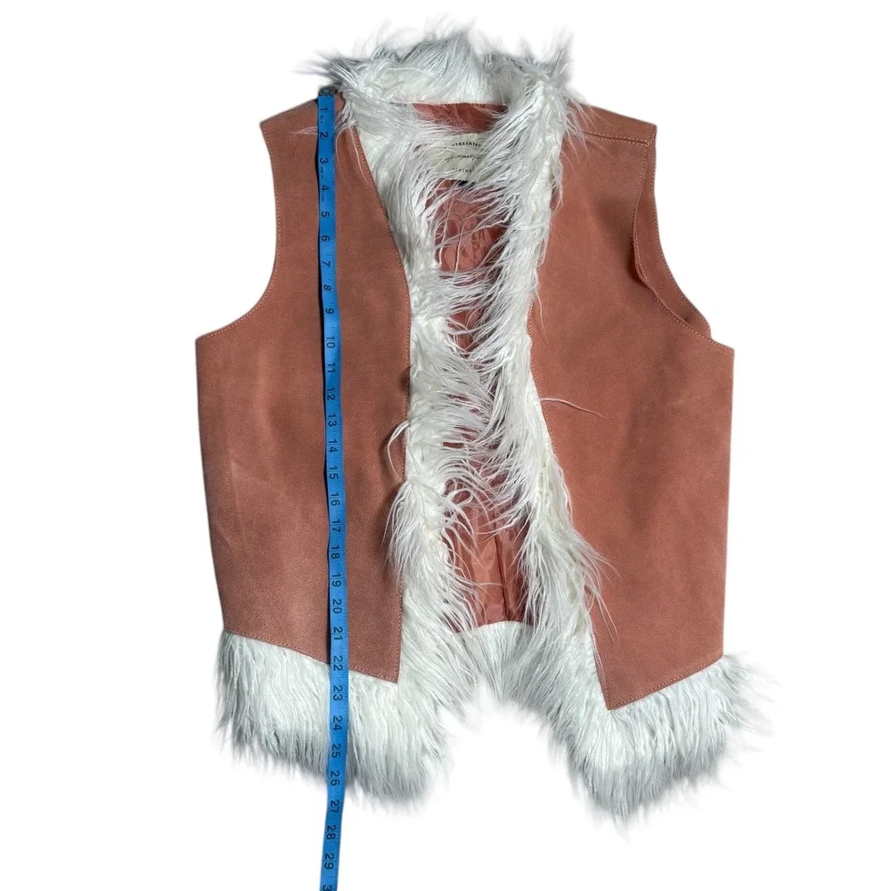 Free People Leather Vest Faux Fur Trimmed Peach Boho Festival‎ L